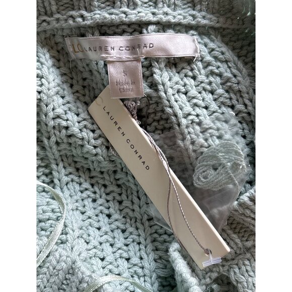 Lauren Conrad Womens Green Cable Knit Sweater M Lace Detail Acrylic Cotton Blend - Picture 4 of 6